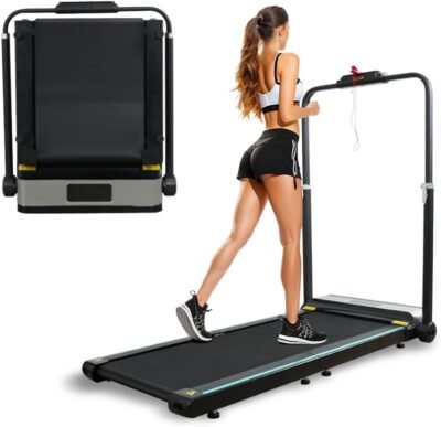 Yumcute電気ランニングマシン、部屋ランナー、家庭用、アプリとのインターロック、低床デザイン、最大10 km/h、薄いホイール、リモコン、シンプル、減量機器、有酸素運動、