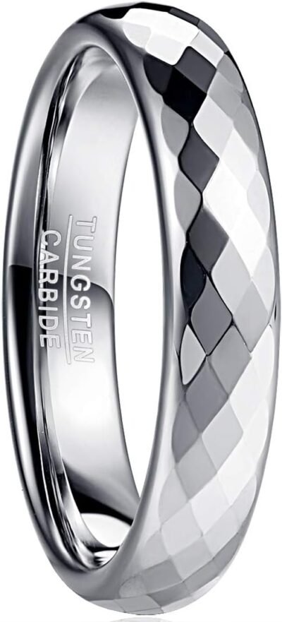 083ベースメンズリング、タングステン、多面的なカット、スパークリング、金属アレルギーなし、幅0.2インチ（4 mm）、真空メッキ、アクセサリー、存在