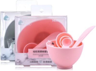Fomiyes 1セットフェイシャルミキシングボウルセットDIYシリコンフェイシャルミキシングツールキット圧縮フェイシャルボウルブラシスプーンスキンケア製品ランダムカラー