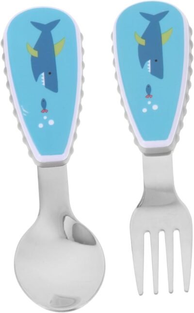 1セットフードトレーニングスプーンスプーンスプーンスプーンフォークセットベビーフードベビーカーベビーフード7か月のベビーフォークショートハンドルスプーンベビー用品ベビーフード9か月