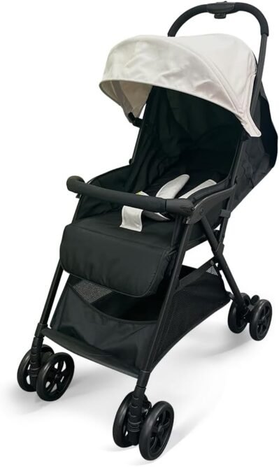 アイリスプラザABタイプベビーカー、ウルトラ軽量、片手で簡単に折りたたむ、折りたたみ、5ポイントシートベルト、サスペンション、ステップレスリクライニング、ecru