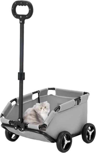 猫ベビーカー – 小型犬のキャリア、猫の輪を備えたペットベビーカー、ベビーキャリア、旅行、外出、軽量折りたたみ犬のカート用の4つの車輪付き犬用ベビーキャリア