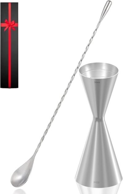 30ml/45mlジガーカップ卒業カクテル測定カップバースプーン30cmステンレススチールステンレス鋼製のカップ/メジャーカップステンレス鋼マッドラーカクテルスプーンウイスキー測定バースプーンジガーカップウイスキー