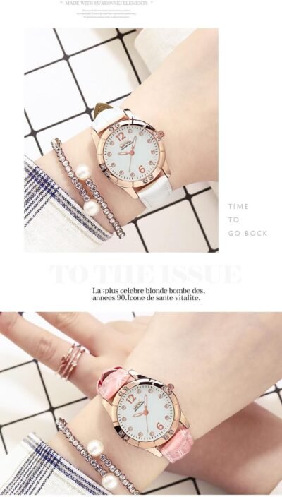 OPK女性のクォーツ腕時計、シンプルな時計、スタイリッシュでゴージャスな、軽い時計、見やすい、防水性、明るい、快適、白-L8160