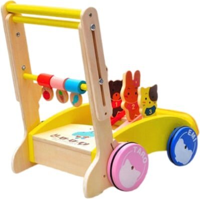 プーリのベビーウォーカー、木製の手押し車、木製のおもちゃ、アセンブリ、幼児、ウォーカー、練習、プッシュ、子供、屋内、ベビーシャワー、教育おもちゃ、誕生日プレゼント、ウォーカー＆ライドおもちゃ
