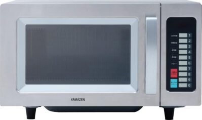 Yamazen GRA-F2301（S）コマーシャルマイクロ波、単一機能、フラットテーブル、Hertzフリー、単相100 V、5出力スイッチ、10パターンのメモリ登録、ステンレス鋼のボディ