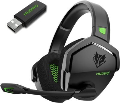 Nubwo Gamingヘッドセット、ワイヤレス、100時間の継続的使用、2.4g、USB、ワイヤレス、有線3方向接続、PS5 PS4ヘッドセット、マイクが含まれています、ヘッドフォン、ミュート機能、低レイテンシー、FPSゲーム