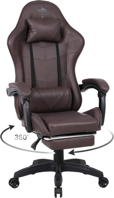 Kagmii Gaming Chair、ゲームチェア、デスクチェア、オフィスチェア、コンピューターチェア、テレワークチェア、PCチェア、オスマン帝国、リクライニング機能、ハイバックレザー(ブラウン)