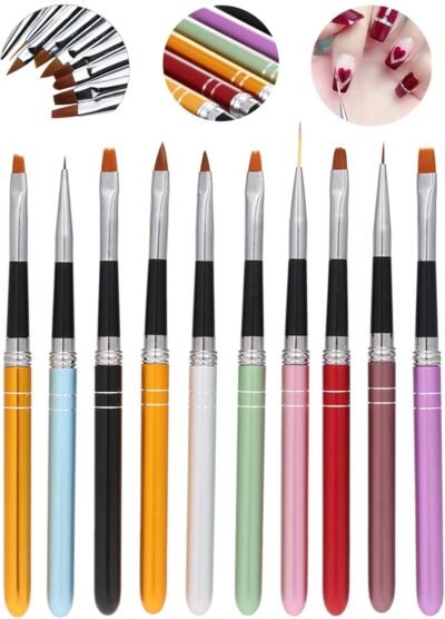 チモトジェルネイルブラシ、ジェルネイルブラシ、10個のセット、ネイルアートブラシ、キャップ、ネイルアートブラシ、フレンチブラシ、楕円形のブラシ、丸いブラシ、平らなブラシ、アングルブラシ、スタイリッシュ、ファインブラシ