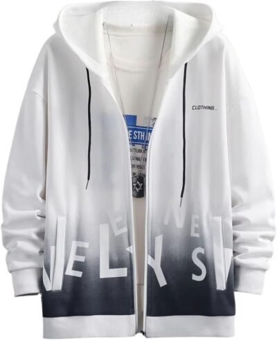 Foveitaa Men’sパーカー、ジップパーカー、グラデーション、長袖、スウェットシャツ、プルオーバー、春、秋と冬の服、ゆるい、フード付き、スタイリッシュ、シンプル、レイヤートップス