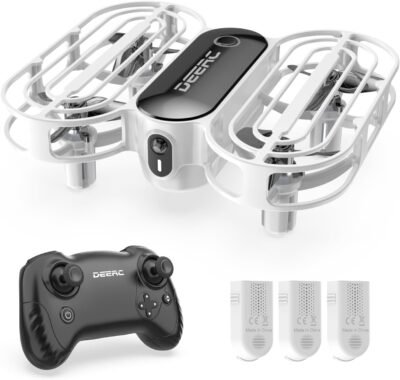 Deerc Toyドローン、3.5オンス（100 g）未満、子供用、アプリケーション不要、完全な保護プロペラガード、3つのバッテリー、総飛行時間、24分、初心者、屋内、トスフライト、サモール、
