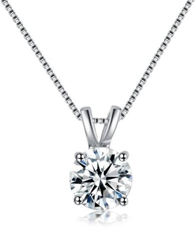 Serenday Women’s Necklace＆Pendant K18、4プロング、CZダイヤモンドアクセサリー、チェーン、ロジウムメッキ、16.5 + 2インチ（42 cm + 5 cm）、調整可能