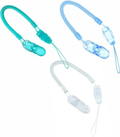 Acacia Pacifier Holder、3のセット、個別にパッケージ化された、5色から選択するもの、伸縮性シリコンクリップ、転倒防止、超軽量、おもちゃストラップ、ワンタッチ除去、キュート(緑、緑、