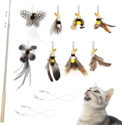 ソンウェイの猫のおもちゃ、猫のおもちゃ、昆虫の蝶、空飛ぶ虫、釣り竿と8個