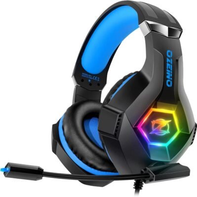 ozeinoヘッドフォンヘッドセット有線ゲームPS5、MIC USBゲームヘッドセット3.5mmアナログ3Dステレオアコースティック50mmドライバー単方向マイクノイズキャンセル高ノイズ分離イヤーカップライトウェイト262G