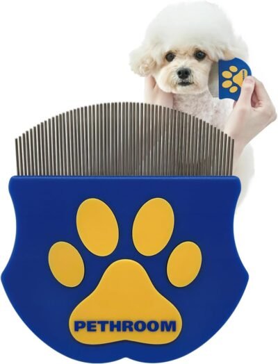 ペスルームの猫の犬の櫛、ステンレス鋼、丸い頭、犬用、涙、火傷、肌に優しい、かゆみ、長い髪、短い髪、痛みを防ぎます(犬と猫の両方)