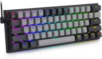 赤軸を備えた電子要素ゲームキーボード、数字のキーパッドレスUS英語シーケンス、有線61キー、メカニカルキースイッチ、RGB LEDバックライト、60％小さくコンパクトなデザイン、WindowsおよびMacと互換性