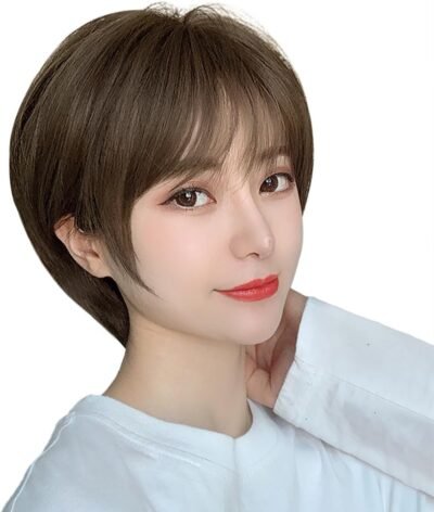 Forcuteu短いボブかつら、茶色、フルウィッグ、女性、自然、小さな顔、耐熱性、日常的な使用のために、ネット /コーム
