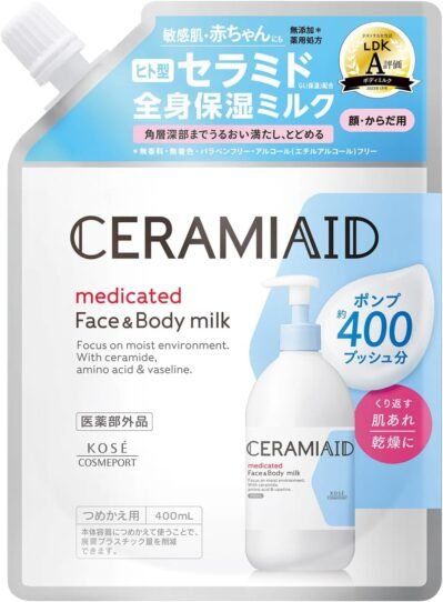 セラミド薬用皮膚ミルク、補充、敏感肌、全身の保湿牛乳、セラミド、13.5 fl oz(400 ml)