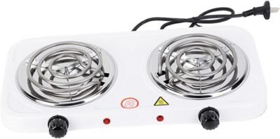 電気ダブルバーナーホワイトカウンタートップバーナー2000Wホームドームオフィスのインジケータライトで簡単にクリーニングできますホームアウトドアコンビニエンス/903