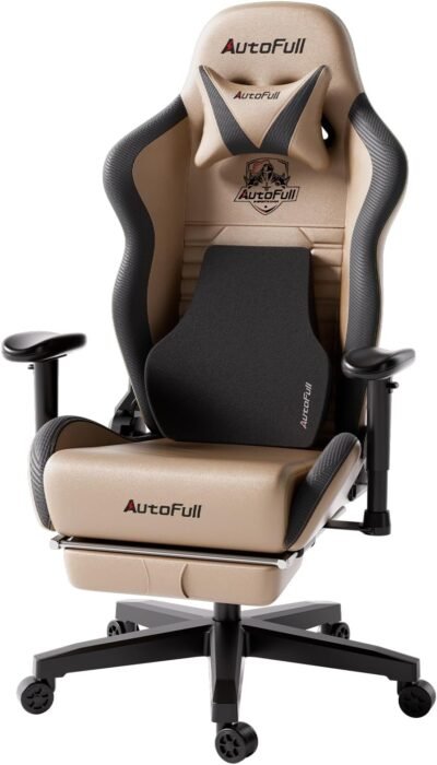 Autofull C3 Gaming Chair、Desk Chair、Best Siting Comfort、Lower Bean Pain Countermeasure、Armrest、Ottomanが含まれ、ホームリモート、PUレザー、茶色、3年保証