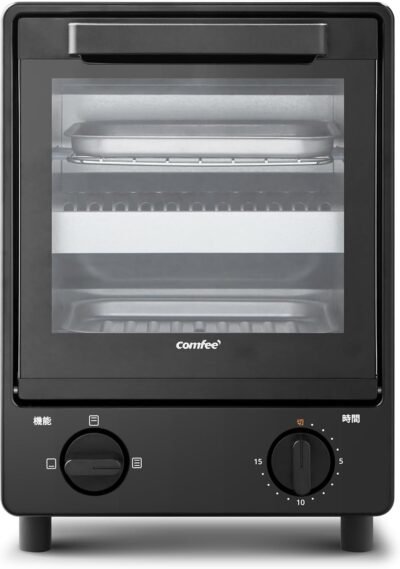 comfee ‘cf-mf083-bk垂直トースターオーブントースター、2枚(8 l)、上部と下部2層、3つの温度調整、15分タイマー、カウンタートップ、スリム、パンパン屋、黒
