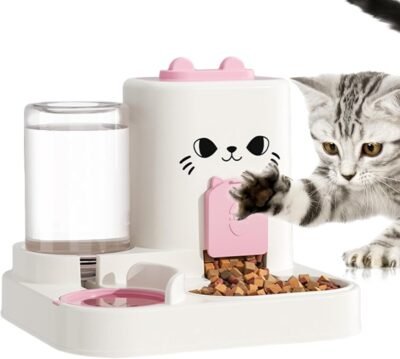 オートキャットフードディスペンサー – 頑丈なキャットフードフィーダー、キャットフードウォーターディスペンサー|ドライフード用の大容量スマートオートマチックキャットフィーダー、大きな小さな猫の犬と子犬用の洗浄しやすいフードボウル