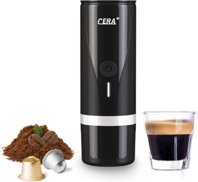 Cera+ポータブルエスプレッソメーカー非加熱バージョン電気コーヒーマシン互換性のあるグラウンドコーヒーnsポッドオフィス旅行キャンプ充電充電式コーヒーメーカー、PCM01(黒)