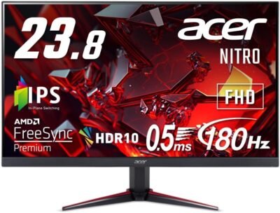 ACER VG240YM3BMIIPX 23.8インチニトロゲームモニター、IPS、フルHD、180Hz、0.5ms、ヘッドフォンポート、スピーカー、HDMI 2.0、AMD FreeSync Premium HDR 10、PC/PS5/Xbox X/S(Amazon.co.jp限定)