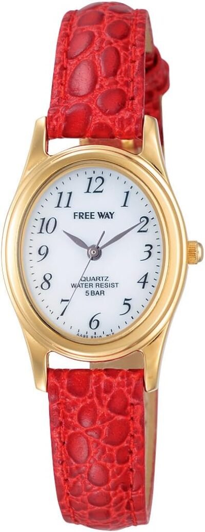 市民Q＆Q AA95-9918女性のアナログソーラー、防水、革のストラップ、白x赤、ダイヤルカラー – 白、時計