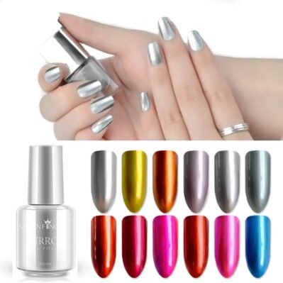 メタリックマニキュア、ミラーポリッシュネイルカラー、メタルマニキュアネイルアート、12色から選択、7ml（12）