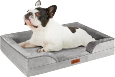 犬のベッド、ペットベッド、クッション、ふわふわ、暖かい、冷たい保護、冷たい保護、犬と猫用、中程度、27.6 x 22.8 x 7.1インチ(70 x 58 x 18 cm)、灰色のカバー、洗濯可能、非滑り止め底