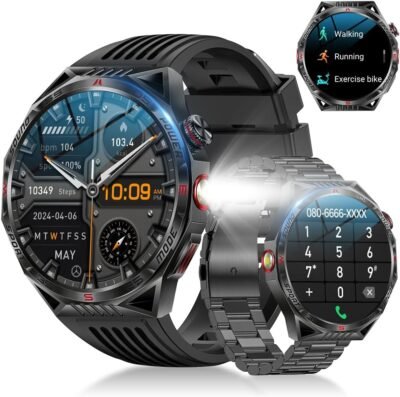 2025モデルスマートウォッチ、Bluetooth通話、軍事標準、衝撃プルーフ、1.85インチ超大画面、2つのバンド、アプリ通知、300+ダイヤル、100以上のエクササイズモード、450 mAhの長持ちするバッテリー、IP68