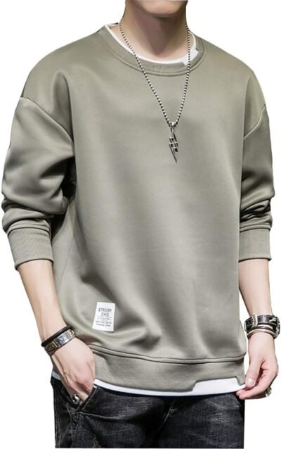 Foveitaa Men’sパーカー、Tシャツ、長袖、春と秋の服、ルーズフィット、プルオーバー、トップ、カジュアル、スタイリッシュ、大きなサイズの服