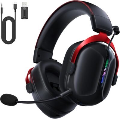 Gvyugke Gamingヘッドセット、ワイヤレスヘッドセット、ワイヤレスヘッドフォン、ヘッドセット、2.4g、Bluetooth 5.3、有線接続、3ウェイ接続、PS4/5、PCスイッチ、Xbox、50mmドライバー、低レイテンシー、60時間の連続再生、