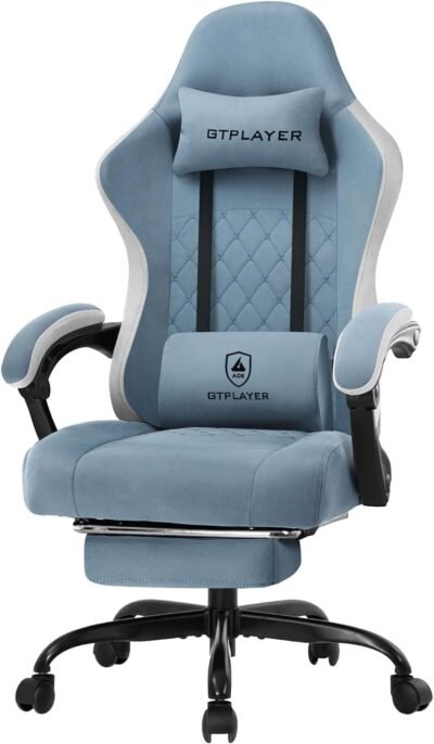 GTRACING LR002-Lightblue Gaming Chair Fabric Ottoman Chair Chair Telework Lower Back Pain Countermeasure PC Chair Desk Chair No Stuffy Sofa Sitting Comfort [Uses Safe Non-Recycled Urethane] [Pocket