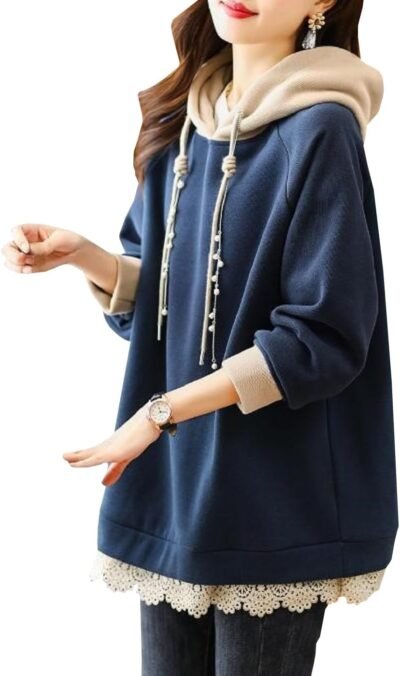 ネコラ女性のパーカー、S-4XL、プルオーバー、フード付き、レース、トップ、フェイクパール