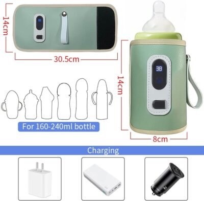 Deeyotaボトルウォーマー、USBタイプ、リアルタイム温度ディスプレイ、哺乳瓶暖かい、5レベルの温度調整、キャリーに便利、熱保持、夜/外出に最適、母乳育児、5V/2A