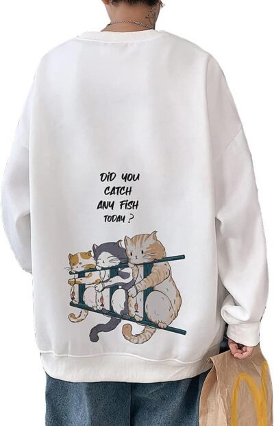 Foveitaa Men’s Autumn Clothing、長袖のパーカー、Tシャツ、バックプリント、プルオーバー、汗、大きなサイズ、カジュアル、ファッショナブル、かわいい、丸い首、面白い、かわいい、ファッショナブル、3/4スリーブ、春、夏、