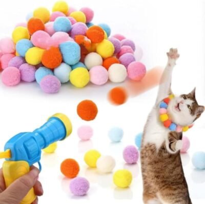 猫のおもちゃ、猫のボール、猫のポンボール混合色、1つのボールランチャー、おもちゃ、猫のボール、ストレスの緩和、運動不足(20個(1 xランチャー))