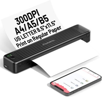 Phomemo P831 Bluetoothサーマルトランスファープリンター、モバイルプリンター、モバイルプリンター、スマートフォンプリンター、両面印刷、長期保管、旅行、家、オフィス、A4プレーンと互換性