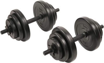 サニーヘルス&フィットネス18kgエクササイズビニールダンベルセット、ブラック、筋力トレーニング、減量、トレーニングベンチ、ジム機器、ホームワークアウト、No.087