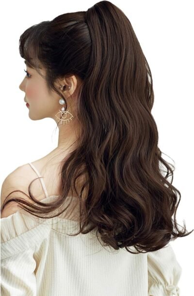 ラビストポニーテールウィッグ、ロングクリップ、女性のかつら、波、ポイントウィッグ、カーリーエクステンション、ふわふわの巻き毛の髪の毛、自然、小さな顔効果