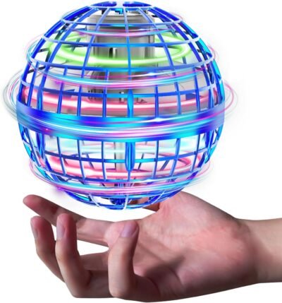 Tikduck gyroフライングライトボールおもちゃ、ホバリング、RGBライト付きブーメランスピナー、360°回転、USB充電式、屋外/屋内、子供と大人向けのミニドローン（青）