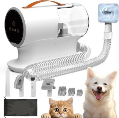 Botluxe Dogトリマー、ペットクリッパー、グルーミングバキュームクリーナー、12,000 Pa、超強力吸引、2 L容量、5 in 1官能性ペット掃除機、低ノイズ、犬と猫の美容装置