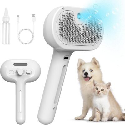 Funshare Pet Brush、スプレータイプ、水タンクが含まれています、猫ブラシ、脱毛、犬のブラシ、USB充電、1つのプッシュタイプ、スリッカーブラシ、痛みなし、マッサージ、ペットグルーミングブラシ、短い髪、短い髪、