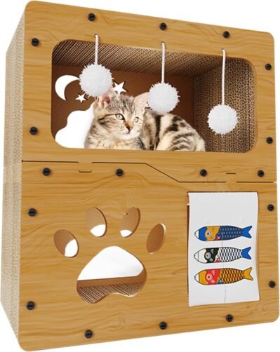 スマートマスターの猫の爪シャープナー、段ボール、猫の家、3階の猫の家、木製、強化段ボール、ネイルポリッシング、ネイルシャープナー、アセンブリ、爪シャープニング、猫、猫、段ボールハウス、猫