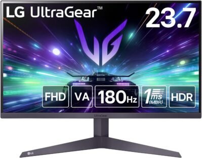 LG Ultragear 24GS50FX-B 23.7 “ゲームモニター、PCゲーム、ホームゲーム、フルHD(1920 x 1080)、アンチグレア、180Hz、Va 5ms(GTG)、FreeSync™テクノロジー、HDR10、HDMI X 2、ディスプレイ/チルト調整