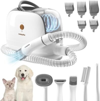 lvittypet 13 kpaペットグルーミングバキュームクリーナー、犬用、0.6 gal(2 l)、トリマー、5 in 1 3レベル、猫トリマー、脱毛、ほこり防止カップ、髪の変化期間