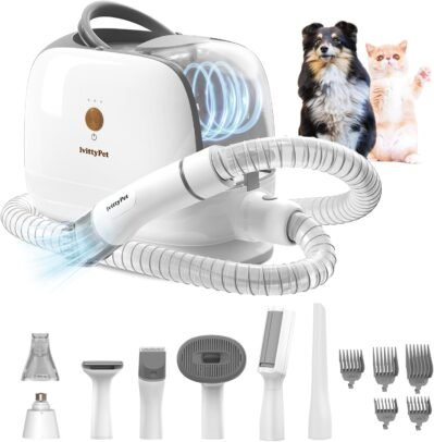 lvittypetペットグルーミングバキュームクリーナー、7-in-1、6.8 gal(2 l)、3.5 psi(13 kpa)犬、トリマー、3レベル調整、猫クリッパー、脱毛、ダストカップ、脱毛期間、